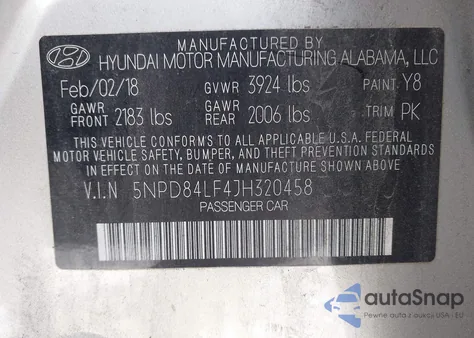 2018 Hyundai Elantra Sel from USA, damaged, VIN 5NPD84LF4JH320458